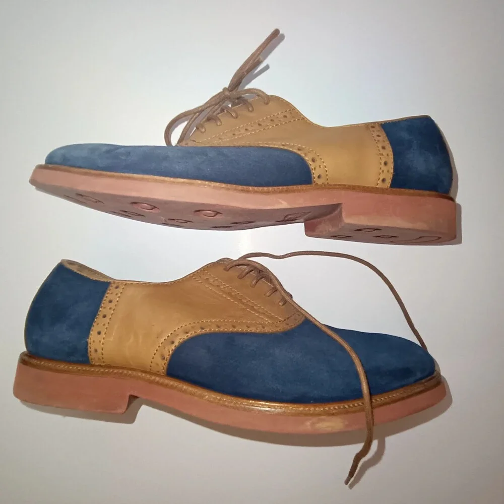 Polo Ralph Lauren Blue & Tan Leather Suede Oxfords US 12